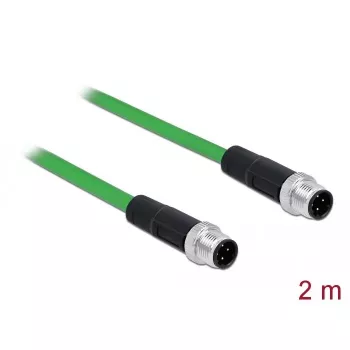 DeLOCK 85918 Industrielles M12 D-codiertes 4-Pin Stecker-zu-Stecker-Kabel, SF/FTP, halogenfrei, 2 m, grün