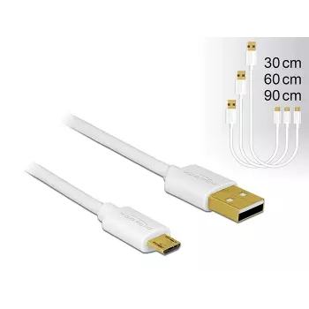 Delock USB 2.0 Typ-A auf Micro-B Daten- und Ladekabel, 3-teiliges Set, Weiß