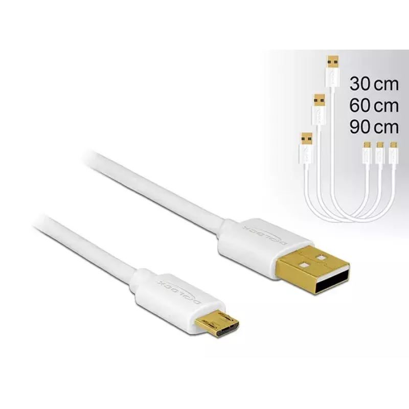 Delock USB 2.0 Typ-A auf Micro-B Daten- und Ladekabel, 3-teiliges Set, Weiß