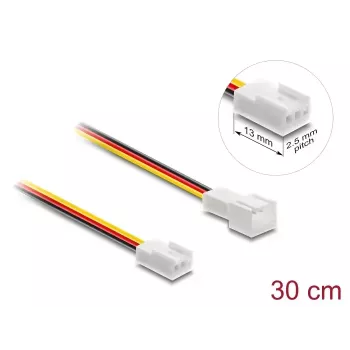 DeLOCK 90870 Lüfterverlängerungskabel 3 Pin, Stecker auf Buchse, Steckerlänge 13 mm, 30 cm