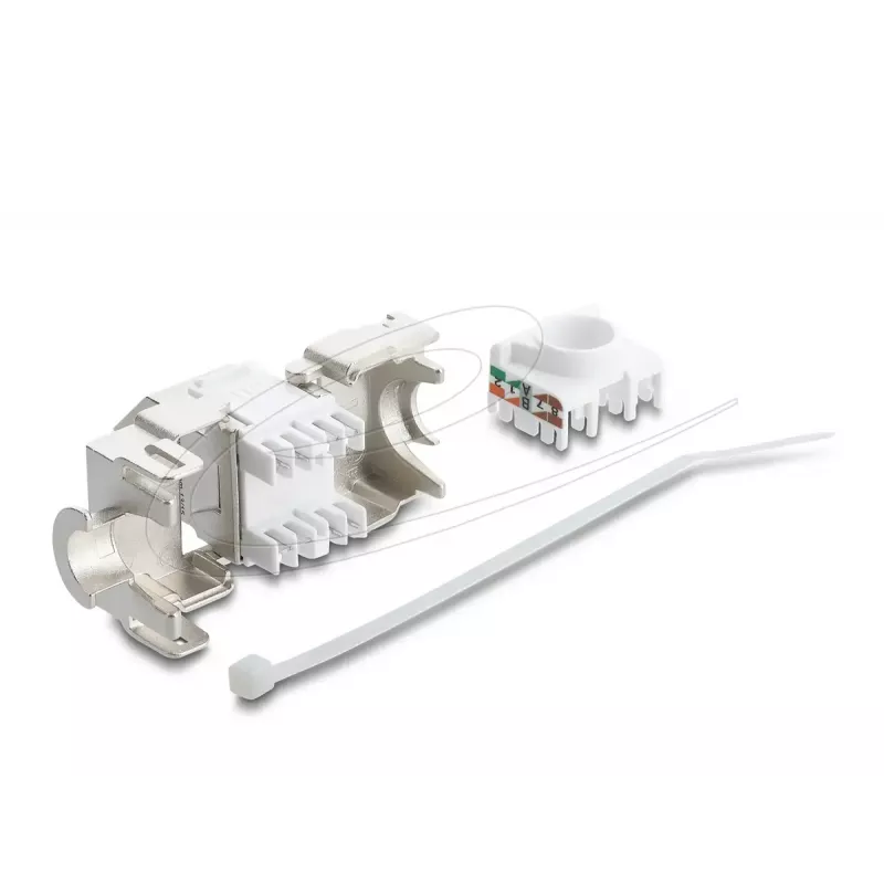 Delock 90938 Keystone-Modul RJ45 auf LSA Cat.6A, 45 Grad abgewinkelt, geschirmt, 180 Grad Kabelführung, werkzeugfrei