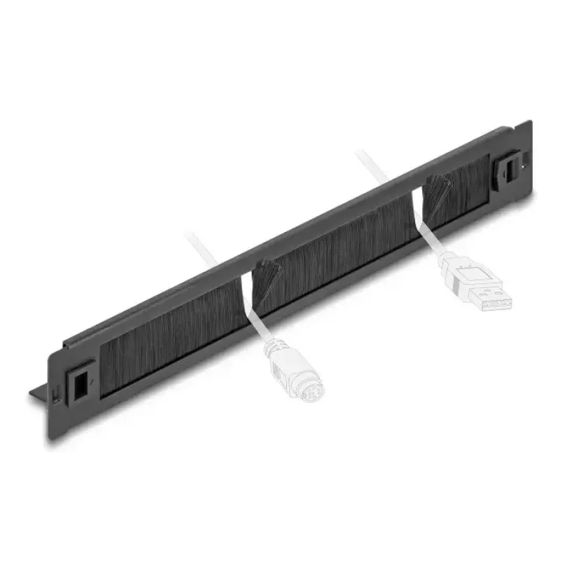 DeLOCK 66552 19" Bürstenleiste mit Kabelhalterung, werkzeugfrei, 1 HE, Metall, Schwarz