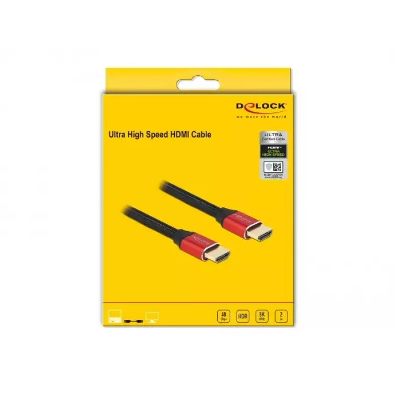 HDMI-Kabel DeLOCK Ultra High Speed 48 Gbps 8K 60 Hz Rot 2 m