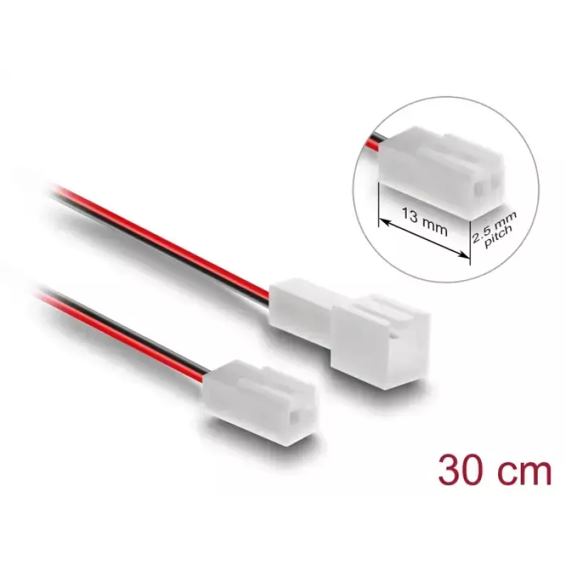 DeLOCK 90869 Lüfterverlängerungskabel 2-polig, Stecker auf Buchse, Steckerlänge 13 mm, 30 cm