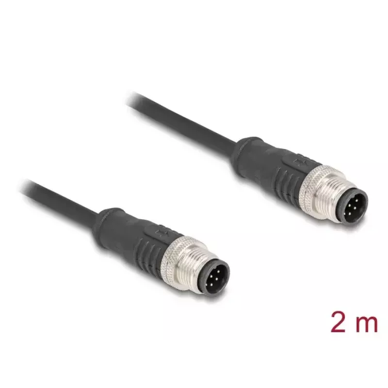Netzwerkkabel DeLOCK M12 Kabel A-codiert 8-polig Stecker auf Stecker Cat5e 2 m Schwarz