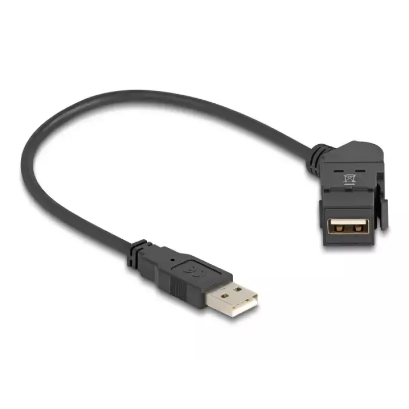 DeLOCK USB 2.0 Typ-A Panelmount Buchse 45° abgewinkelt auf Typ-A Stecker 30 cm Kabel schwarz