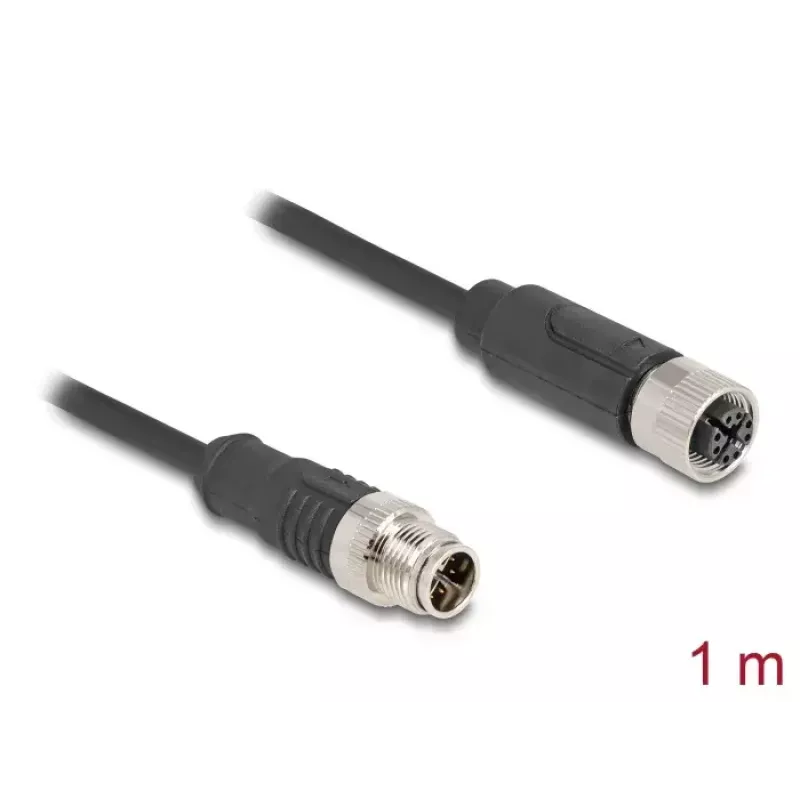 Netzwerkkabel DeLOCK M12 Kabel X-kodiert 8-polig Stecker auf Buchse Cat5e 1m Schwarz