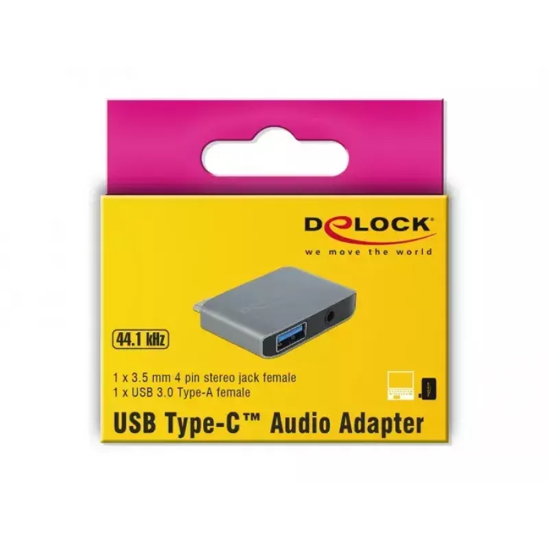 DeLOCK 63965 USB-C Audio-Adapter, 3,5-mm-Klinkenbuchse + USB-A, Anthrazit