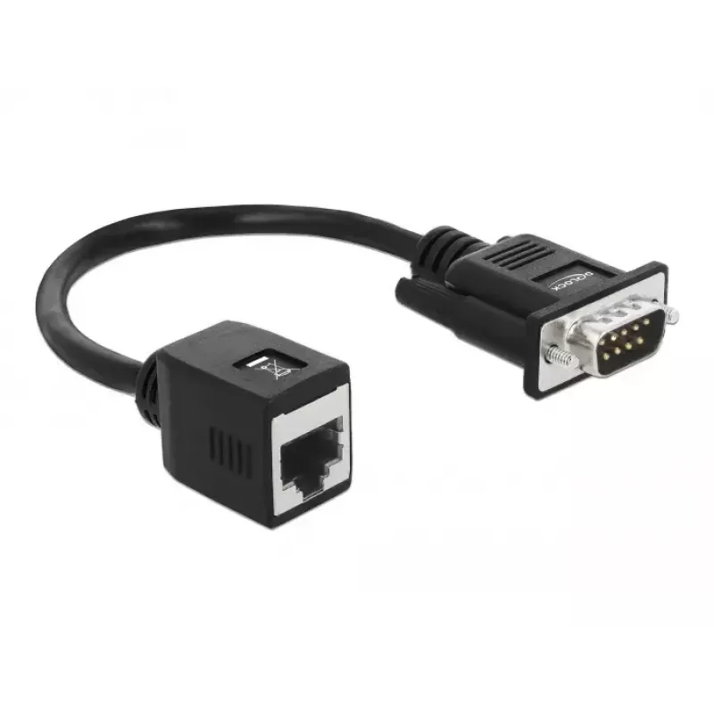 DeLOCK 63999 Seriell-Adapter, DB-9 Stecker auf RJ-45 Buchse, 20 cm, Schwarz