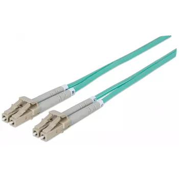 Intellinet Glasfaser-Patchkabel, OM3, LC/LC, 10m, Aqua, Duplex, Multimode, 50/125 µm, LSZH, Faser, Lebenslange Garantie, Polybag