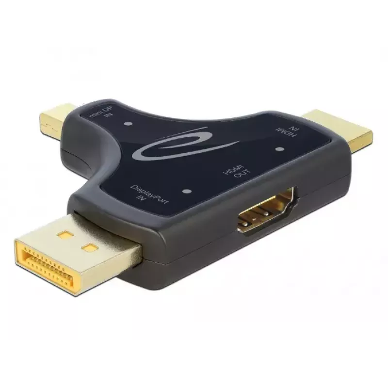 DeLOCK 64059 3-in-1 Monitor-Adapter, HDMI / DisplayPort / mini DisplayPort Eingang zu HDMI Ausgang, 4K 60 Hz, Schwarz