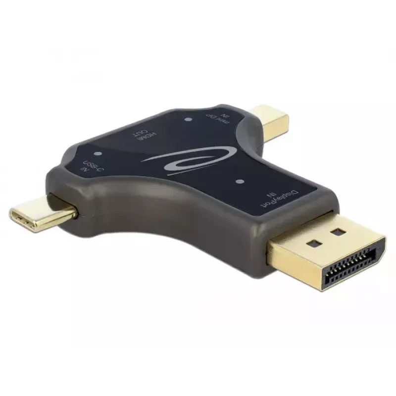 DeLOCK 64060 3-in-1 Monitor-Adapter, USB-C / DisplayPort / mini DisplayPort Eingang zu HDMI Ausgang, 4K 60 Hz, Schwarz