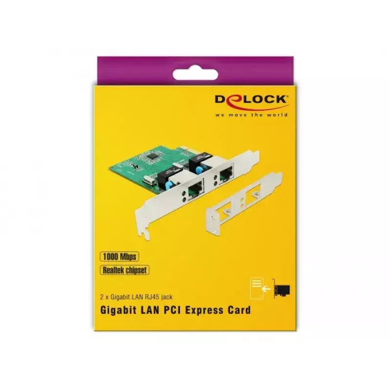 DeLOCK 89999 PCI Express x1 Dual Gigabit LAN-Karte, 2x RJ45, RTL8111