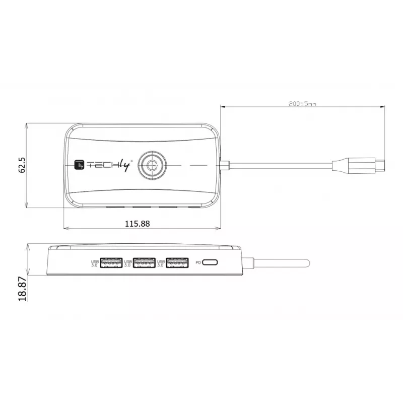 Techly IDATA USBC-HUB5WL AV-Extender AV-Sender & -Empfänger Schwarz