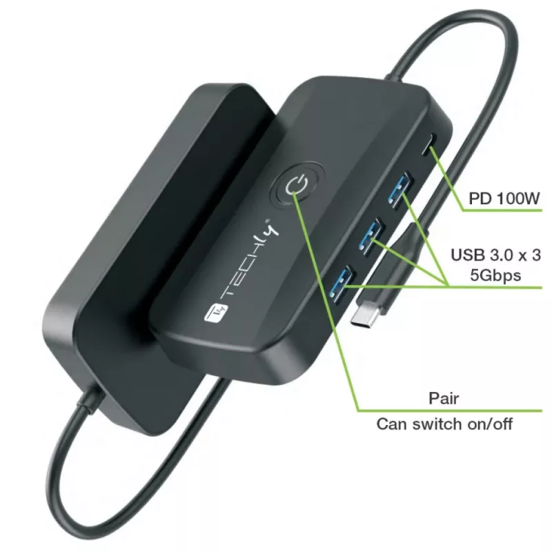 Techly IDATA USBC-HUB5WL AV-Extender AV-Sender & -Empfänger Schwarz