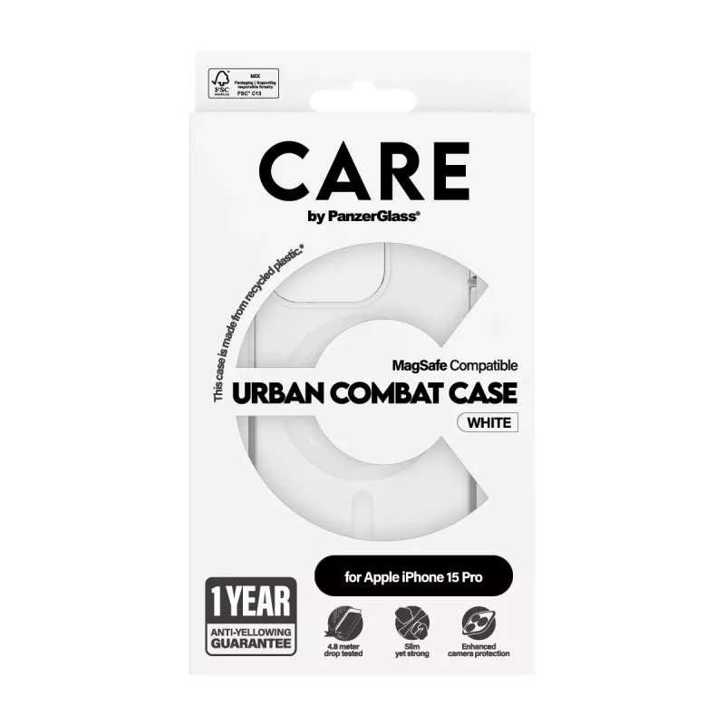 PanzerGlass CARE™ by ® Urban Combat Hülle Transparent mit weißem MagSafe iPhone 15 Pro