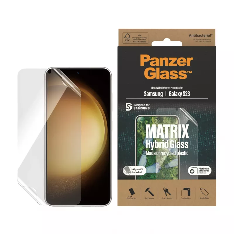 PanzerGlass ® ECO MATRIX Displayschutz Samsung Galaxy S23 | Ultra-Weit-Passform mit AlignerKit