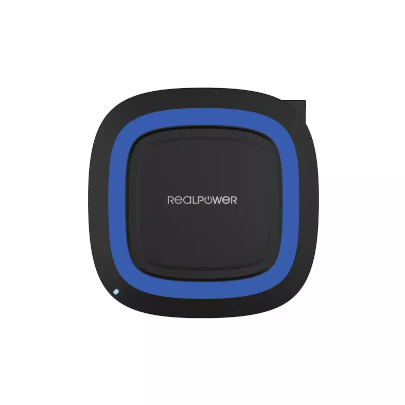 RealPower FreeCharge-10 Wireless-Ladestation mit Adapter, Schwarz/Blau (257640)