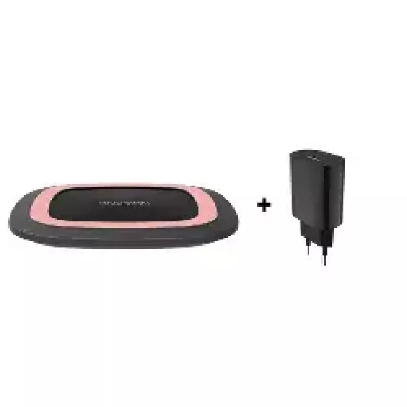RealPower FreeCharge-10 Wireless Ladestation mit Adapter, Schwarz/Pink (266105)
