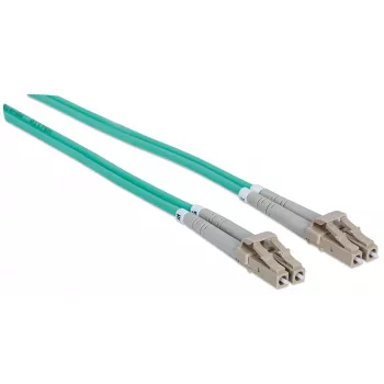 Intellinet Glasfaser-Patchkabel, OM3, LC/LC, 1 m, Aqua, Duplex, Multimode, 50/125 µm, LSZH, Faser, lebenslange Garantie