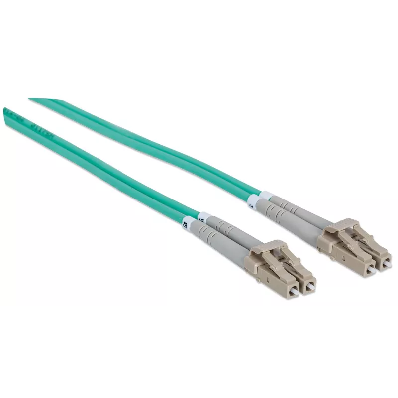 Intellinet Glasfaser-Patchkabel, OM3, LC/LC, 1 m, Aqua, Duplex, Multimode, 50/125 µm, LSZH, Faser, lebenslange Garantie