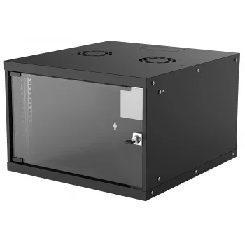 Intellinet 19-Zoll-Netzwerkschrank – Wandmontage (Basic), 6HE, 560 mm tief, Schwarz, zerlegt, max. 50 kg, nutzbare Tiefe 500 mm, Glastür, Rack, Teile für Wandmontage (z. B. Schrauben und Dübel) nicht enthalten