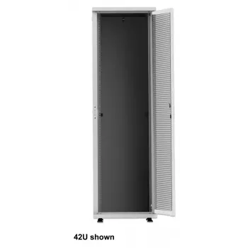 Intellinet 19 Zoll Netzwerkschrank – freistehend (Basic), 36U, 600x1000mm (Breite x Tiefe), Grau, Flatpack, max. 600kg, Einpunkt-Türschloss, ein Schloss pro Seitenwand, nutzbare Tiefe 123 bis 773mm, Rack, IP20, Stahl