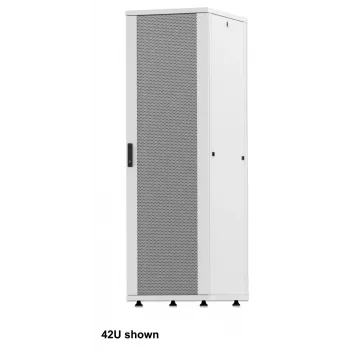 Intellinet 19 Zoll Netzwerkschrank – freistehend (Basic), 36U, 600x1000mm (Breite x Tiefe), Grau, Flatpack, max. 600kg, Einpunkt-Türschloss, ein Schloss pro Seitenwand, nutzbare Tiefe 123 bis 773mm, Rack, IP20, Stahl