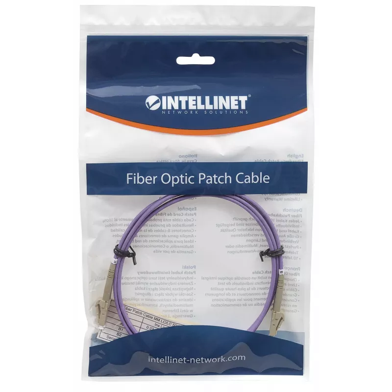 Intellinet Glasfaser-Patchkabel, OM4, LC/LC, 2m, Violett, Duplex, Multimode, 50/125 µm, LSZH, Glasfaser, Lebenslange Garantie