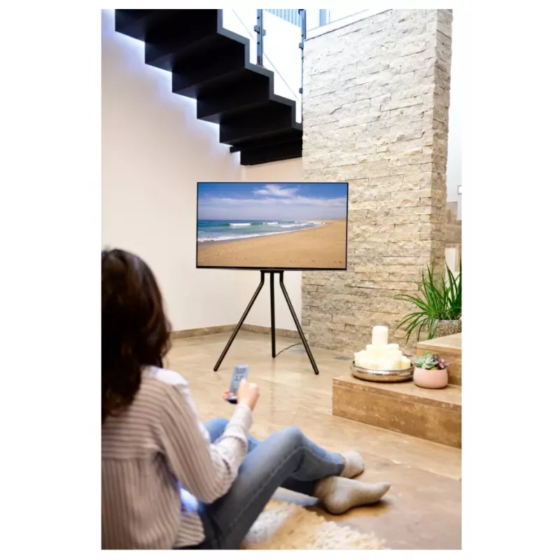 Hama 00220870 Staffelei-TV-Ständer, freistehend, höhenverstellbar, bis 75 Zoll (190,5 cm), VESA 600x400, bis 40 kg, Schwarz