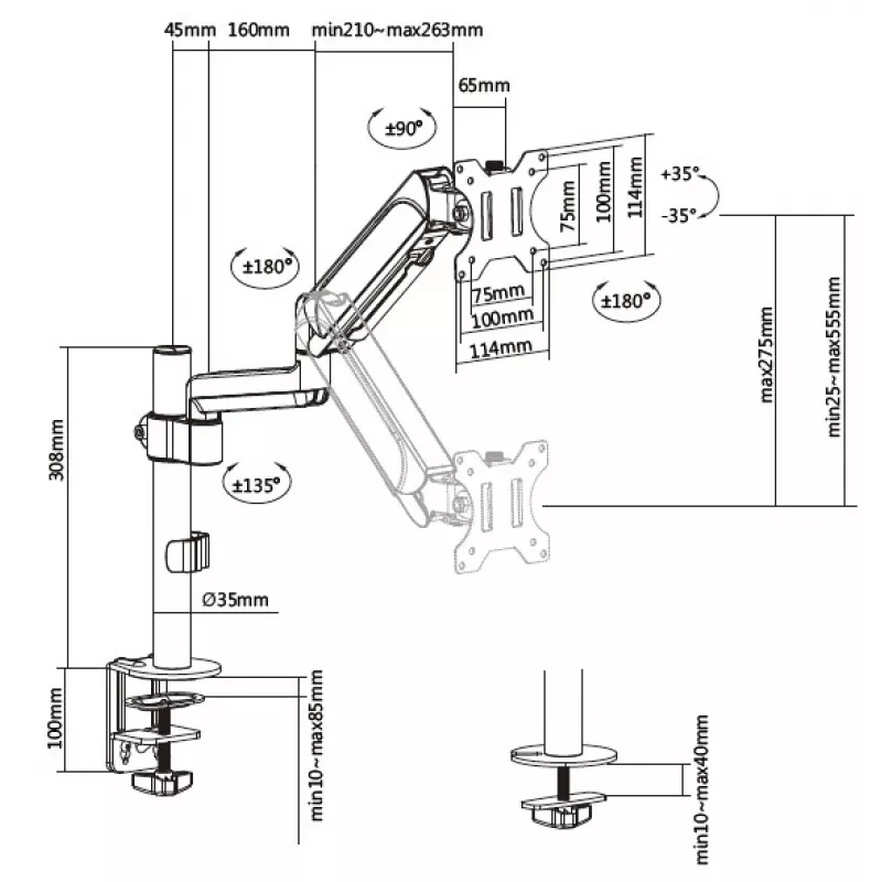 Equip 650132 Monitor-Tischhalterung, 17-32", Gasfeder, Klemme, 9 kg, schwarz