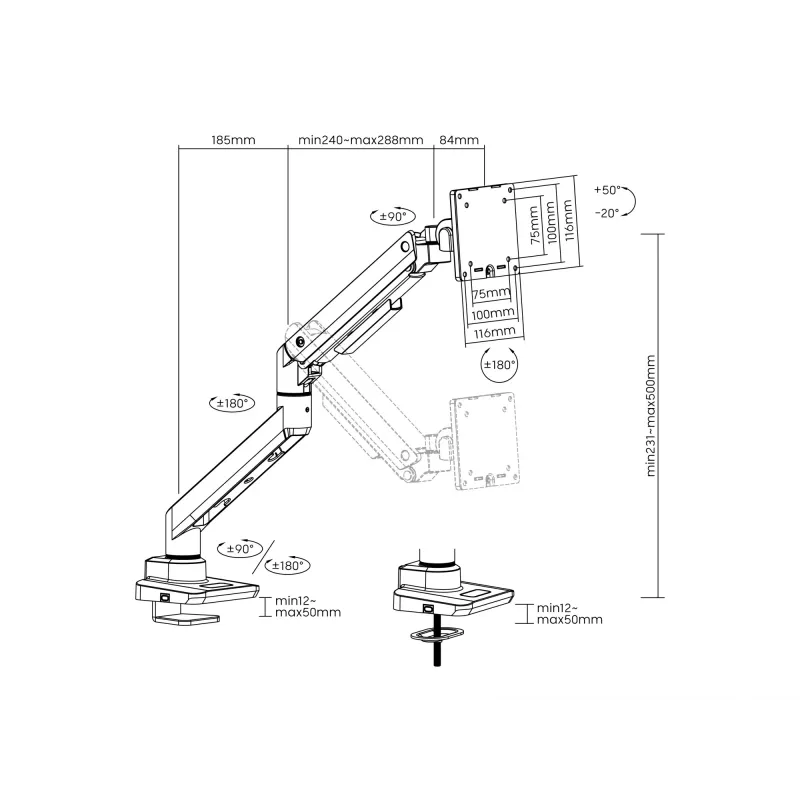 Equip 17 Zoll-49 Zoll Heavy-Duty Monitor-Tischhalterung, Weiß