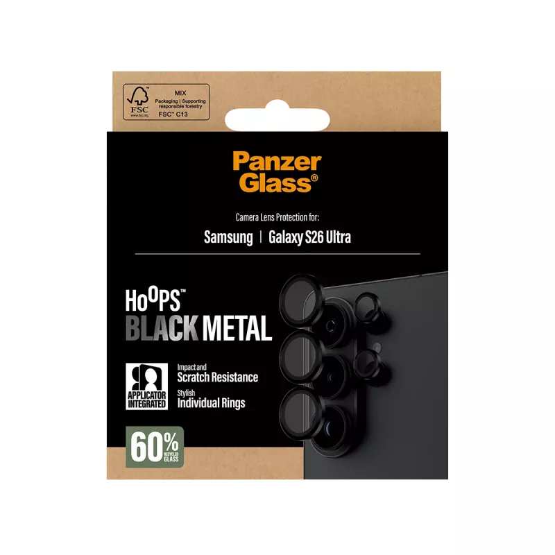 Kameraobjektivschutz PanzerGlass Hoops für Samsung Galaxy S26 Ultra — Gehärtetes Glas, Silikon, Schwarz