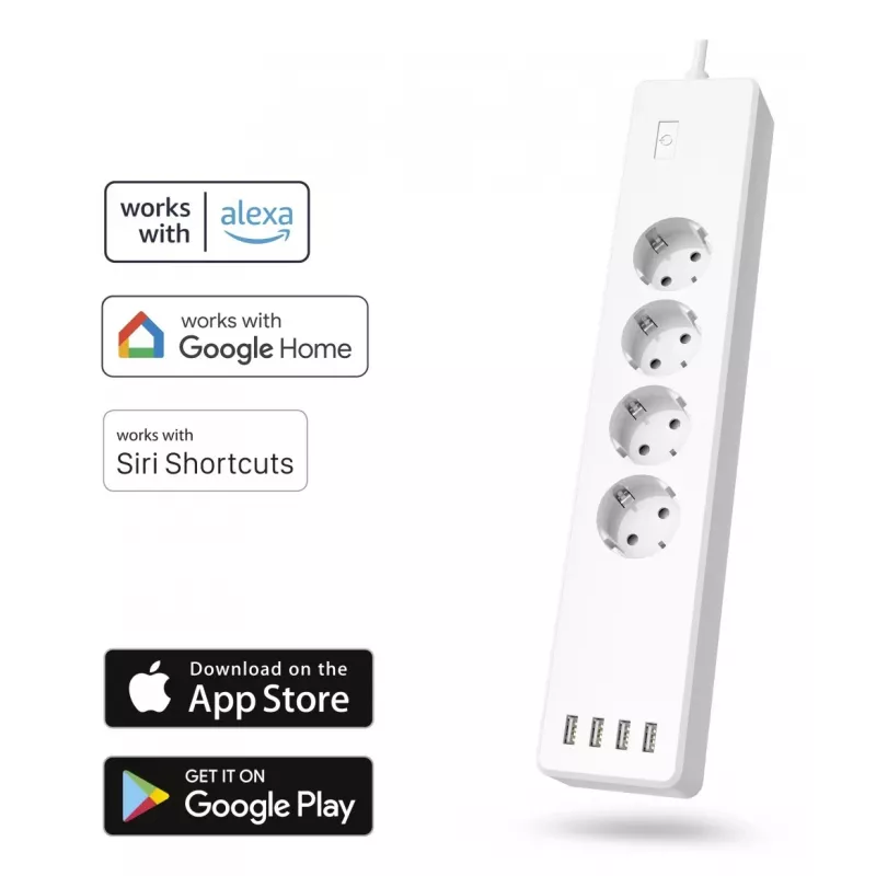 Hama 00176628 Smarte WLAN-Steckdosenleiste, 4 AC-Steckdosen einzeln schaltbar, 4x USB, Überlastschutz
