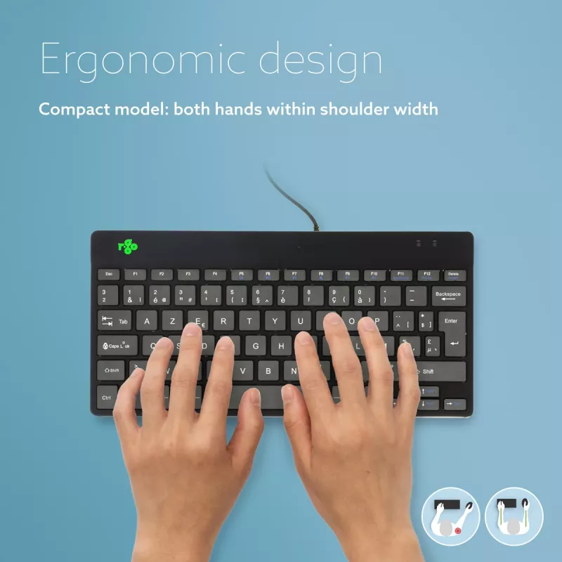 R-Go Tools Ergonomische Tastatur R-Go Compact Break, kompakte Tastatur mit Pausensoftware, AZERTY (BE), kabelgebunden, schwarz