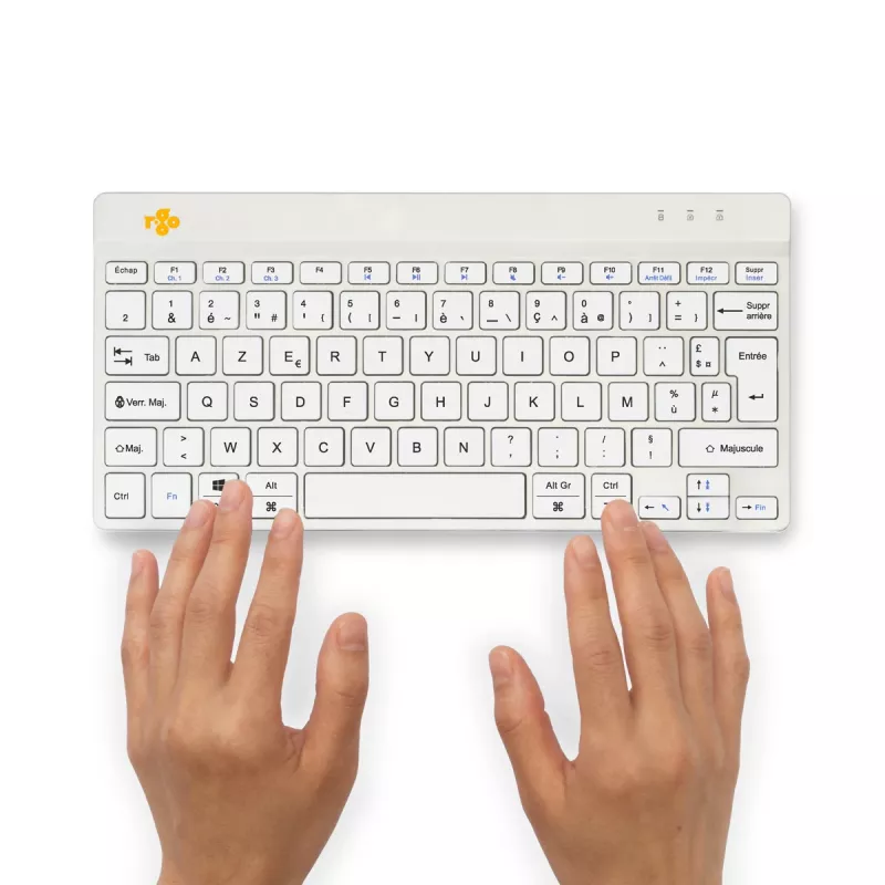R-Go Tools Ergonomische Tastatur R-Go Compact Break, kompakte Tastatur mit Pausensoftware, AZERTY (FR), Bluetooth, weiß