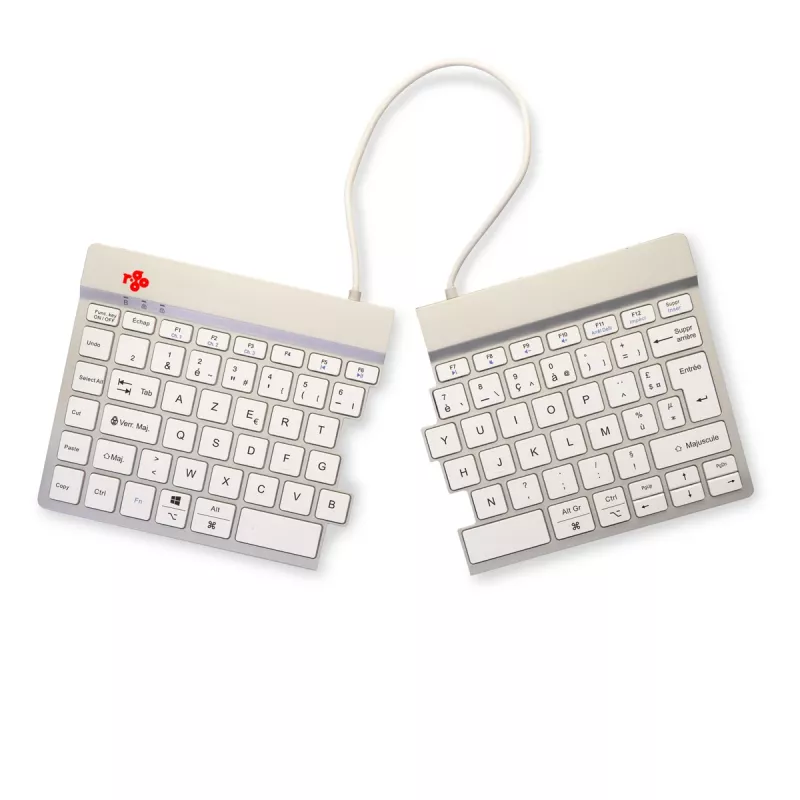 R-Go Tools Ergonomische Tastatur R-Go Split Break mit Pausensoftware, ergonomische geteilte Tastatur, AZERTY (FR), Bluetooth, weiß