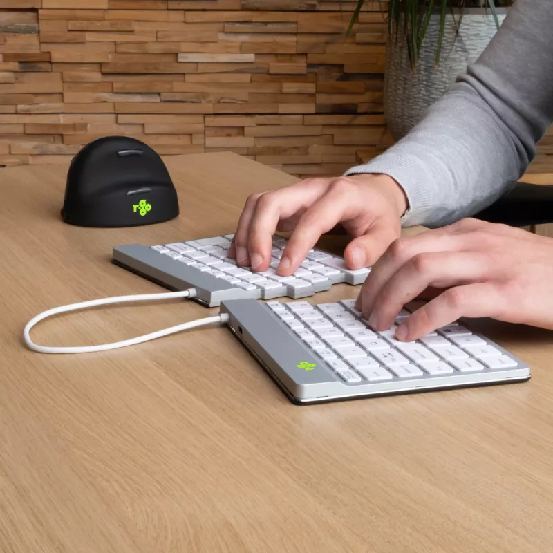 R-Go Tools Ergonomische Tastatur R-Go Split Break mit Pausensoftware, ergonomische geteilte Tastatur, AZERTY (FR), Bluetooth, weiß