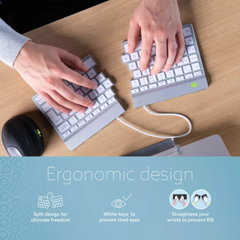 R-Go Tools Ergonomische Tastatur R-Go Split Break mit Pausensoftware, ergonomische geteilte Tastatur, AZERTY (FR), Bluetooth, weiß