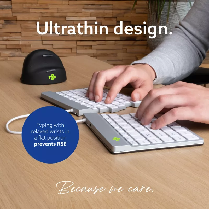 R-Go Tools Ergonomische Tastatur R-Go Split Break mit Pausensoftware, ergonomische geteilte Tastatur, AZERTY (FR), Bluetooth, weiß