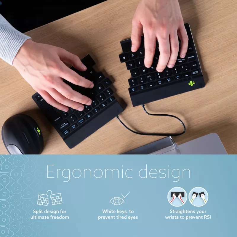 R-Go Tools Ergonomische Tastatur R-Go Split Break mit Pausensoftware, ergonomische geteilte Tastatur, AZERTY (FR), Bluetooth, schwarz
