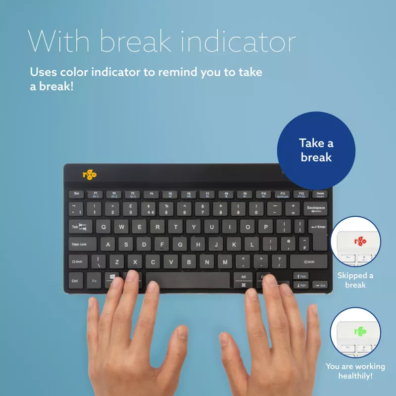 R-Go Tools Ergonomische Tastatur R-Go Compact Break, kompakte Tastatur mit Pausensoftware, AZERTY (BE), Bluetooth, Schwarz