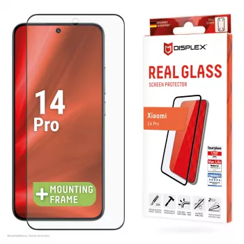 Displayschutz e.v.i. Displex Full Cover (10H) für Xiaomi 14 Pro, gehärtetes Glas, Eco-Montagerahmen, schwarz/transparent