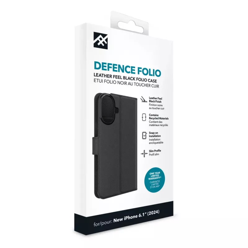 iFrogz 302315354 Defence Hülle Folio für Apple iPhone 16, Schwarz