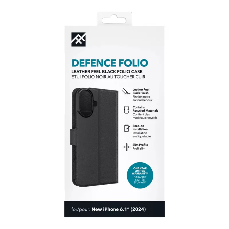 iFrogz 302315354 Defence Hülle Folio für Apple iPhone 16, Schwarz