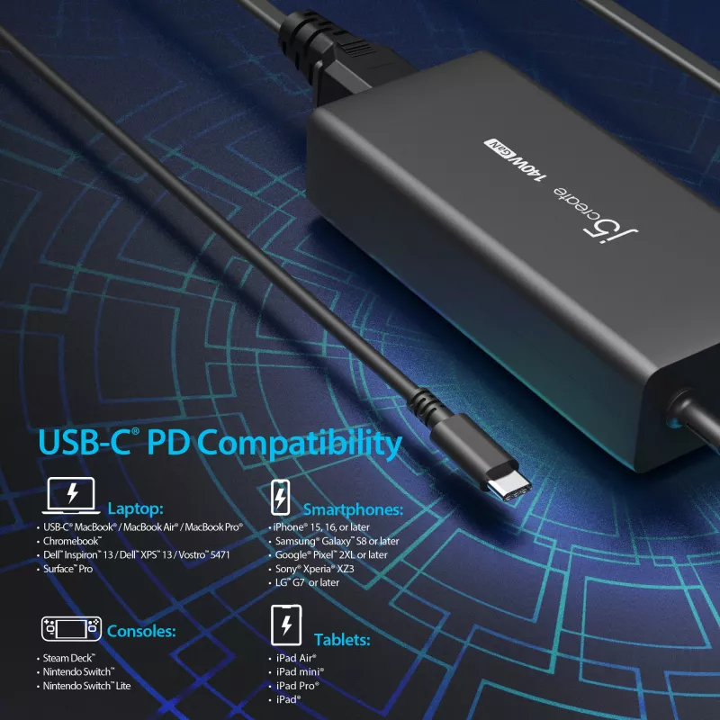 j5create JUP17140-EN 140 W GaN USB-C-Ladegerät, PD 3.1, EU