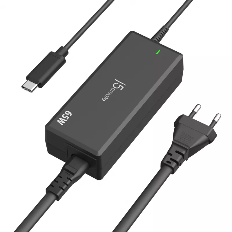 USB-C PD Power Adapter j5create JUP1265 — 65W, Indoor, Schwarz, Kunststoff, 118×32×50 mm (EU)