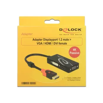 Delock 62902 DisplayPort 1.2 auf VGA / HDMI / DVI Adapter, 4K, passiv, Schwarz