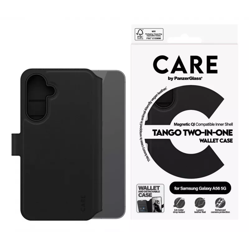 PanzerGlass CARE Feature Case Tango Two-in-One Wallet Hülle für Samsung Galaxy A56 5G, Schwarz