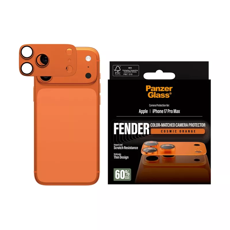 Kameraschutz PanzerGlass Fender für iPhone 17 Pro Max, Silikon, Cosmic Orange, kratz- und stoßfest
